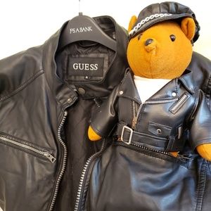 GUESS Black Leather Motorcycle Biker Jacket XL